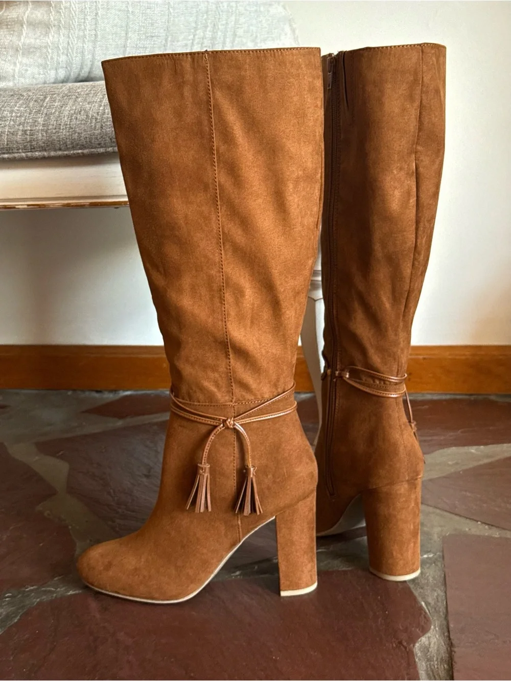 Women's Tall Tassel Brown Suede Boots - Size 9